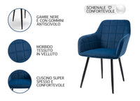 Poltroncina Classica con Braccioli per Camera da Letto in Velluto Design Moderno-Blu