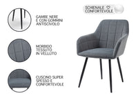 Poltroncina Classica con Braccioli per Camera da Letto in Velluto Design Moderno- GrigioScuro