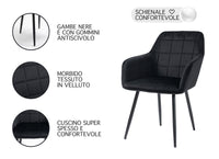 Poltroncina Classica con Braccioli per Camera da Letto in Velluto Design Moderno-Nero