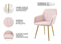 Poltroncina Classica con Braccioli per Camera da Letto in Velluto Design Moderno-Rosa