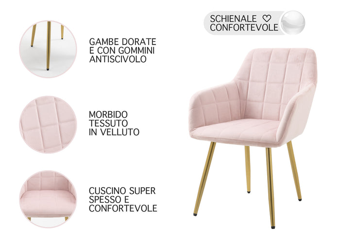 Poltroncina Classica con Braccioli per Camera da Letto in Velluto Design Moderno-Rosa