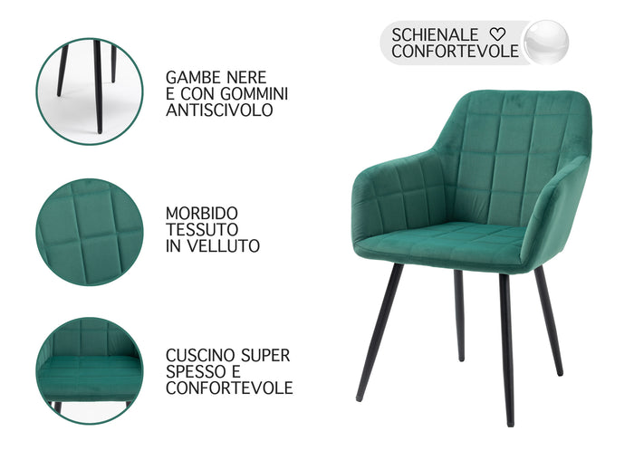 Poltroncina Classica con Braccioli per Camera da Letto in Velluto Design Moderno-Verdescuro