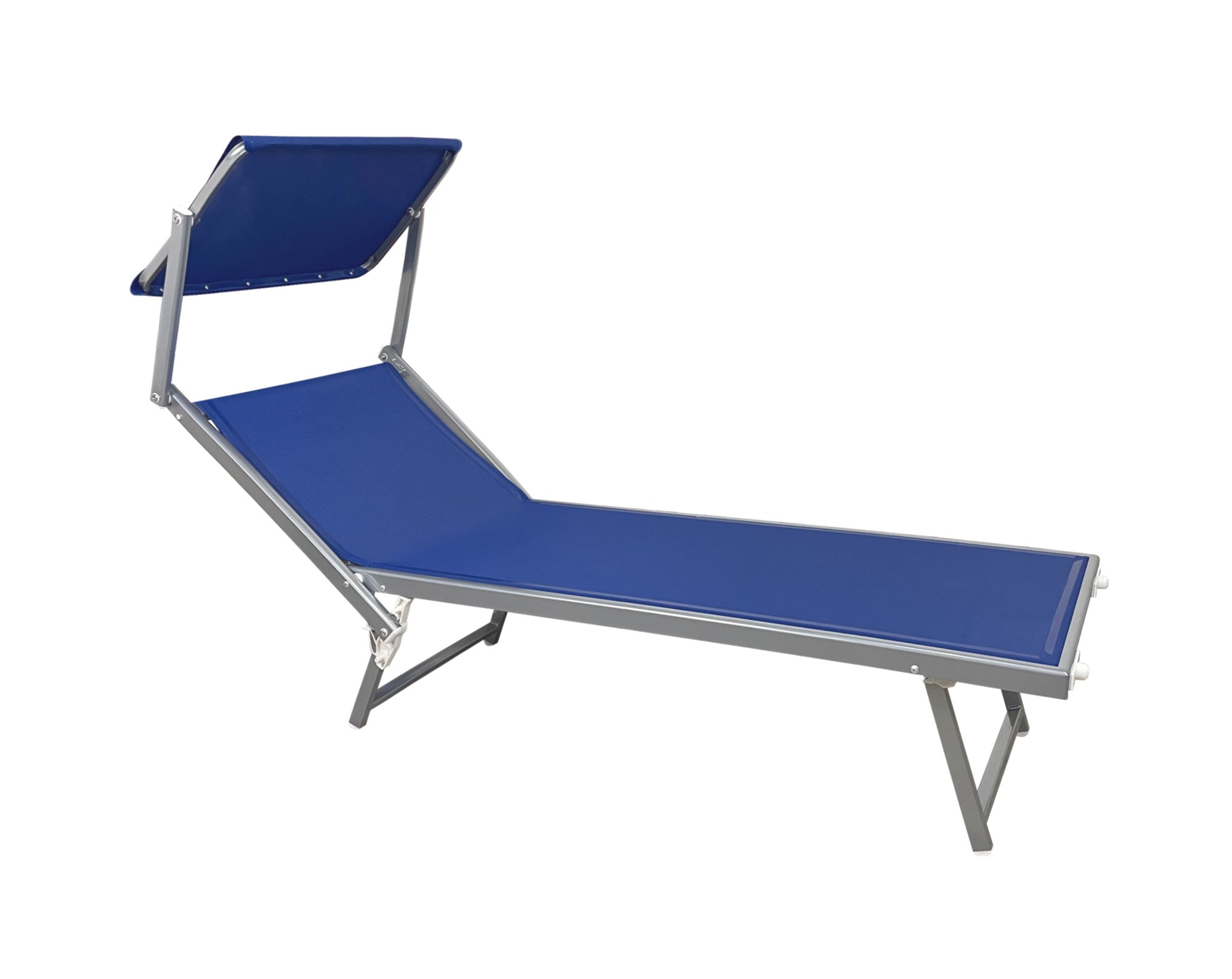 Lettino Prendisole Deluxe In Alluminio Pieghevole Professionale Sdraio Con Tettino Parasole Tessuto Textilene Impermeabile Resistente Raggi Uv Giardino Piscina Spiaggia Terrazzo  - Blu