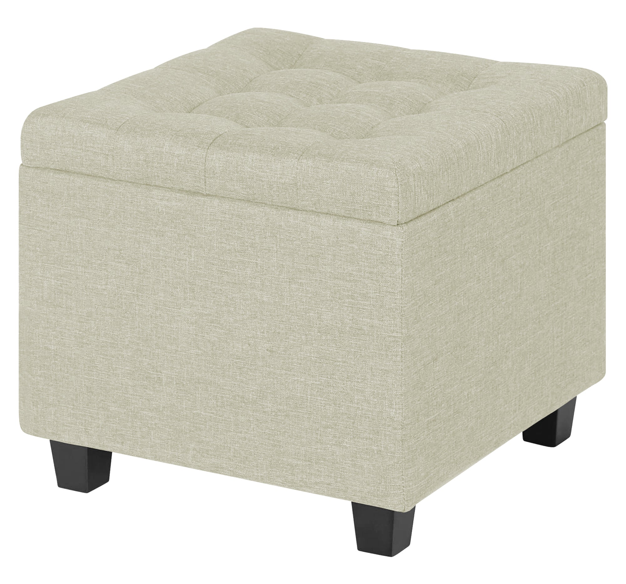 Pouf Poggiapiedi Cubico XXL Con Contenitore Integrato Cubo Imbottito Lino 45Cm Piedini legno Panca Moderna Cassapanca Soggiorno Panchina Ingresso Scarpiera Sgabello Grande - Crema