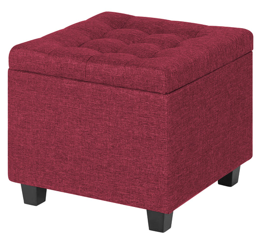 Pouf Poggiapiedi Cubico XXL Con Contenitore Integrato Cubo Imbottito Lino 45Cm Piedini legno Panca Moderna Cassapanca Soggiorno Panchina Ingresso Scarpiera Sgabello Grande - Bordeaux2