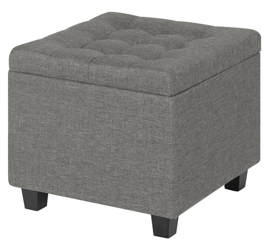 Pouf Poggiapiedi Cubico XXL Con Contenitore Integrato Cubo Imbottito Lino 45Cm Piedini legno Panca Moderna Cassapanca Soggiorno Panchina Ingresso Scarpiera Sgabello Grande - Grigio1