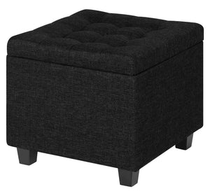 Pouf Poggiapiedi Cubico XXL Con Contenitore Integrato Cubo Imbottito Lino 45Cm Piedini legno Panca Moderna Cassapanca Soggiorno Panchina Ingresso Scarpiera Sgabello Grande - Nero6