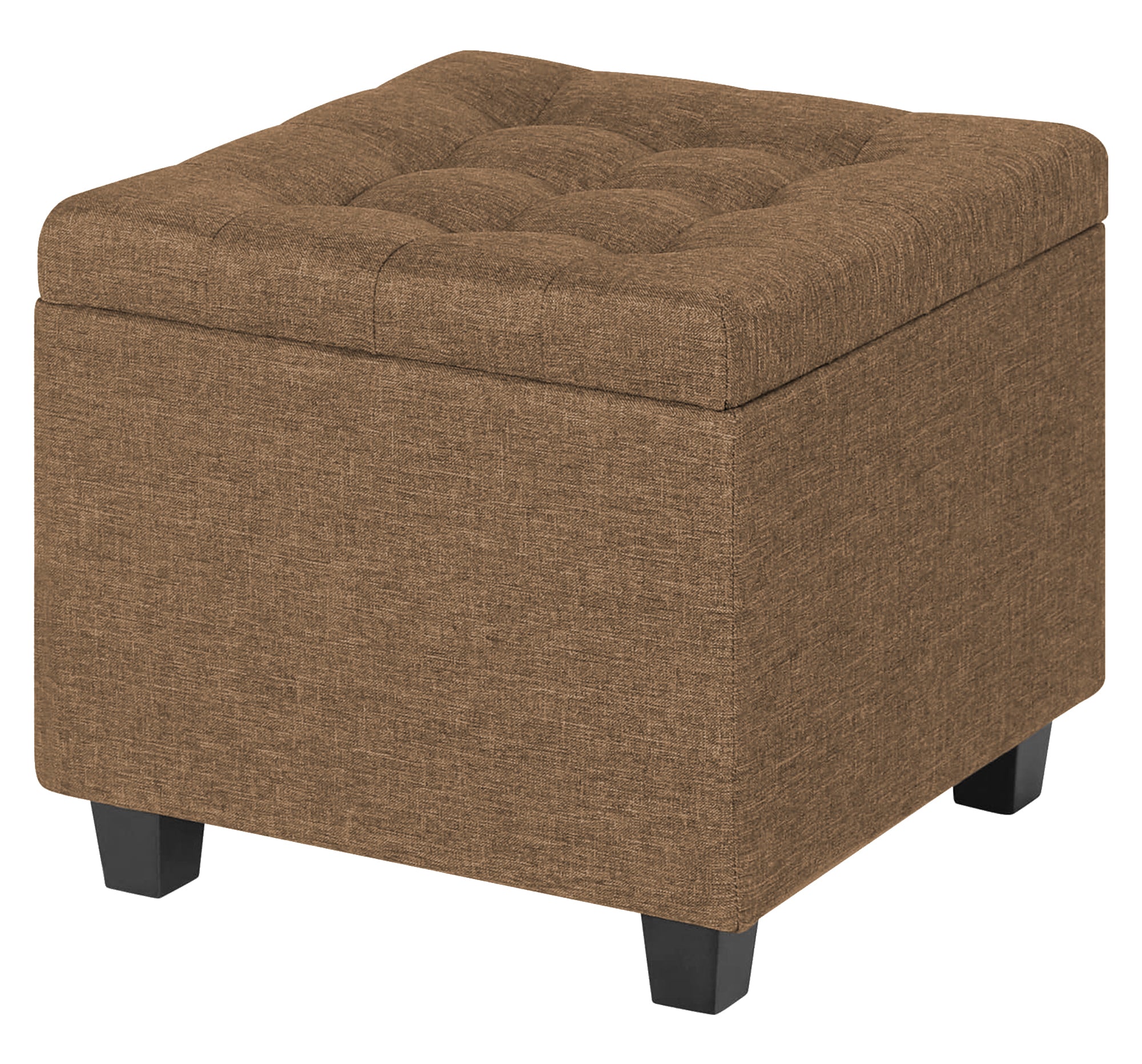 Pouf Poggiapiedi Cubico XXL Con Contenitore Integrato Cubo Imbottito Lino 45Cm Piedini legno Panca Moderna Cassapanca Soggiorno Panchina Ingresso Scarpiera Sgabello Grande - Tortora