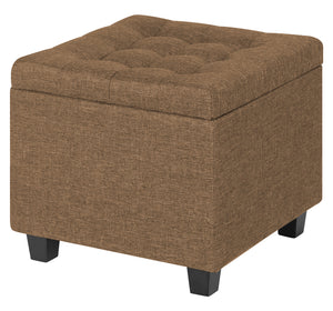 Pouf Poggiapiedi Cubico XXL Con Contenitore Integrato Cubo Imbottito Lino 45Cm Piedini legno Panca Moderna Cassapanca Soggiorno Panchina Ingresso Scarpiera Sgabello Grande - Tortora