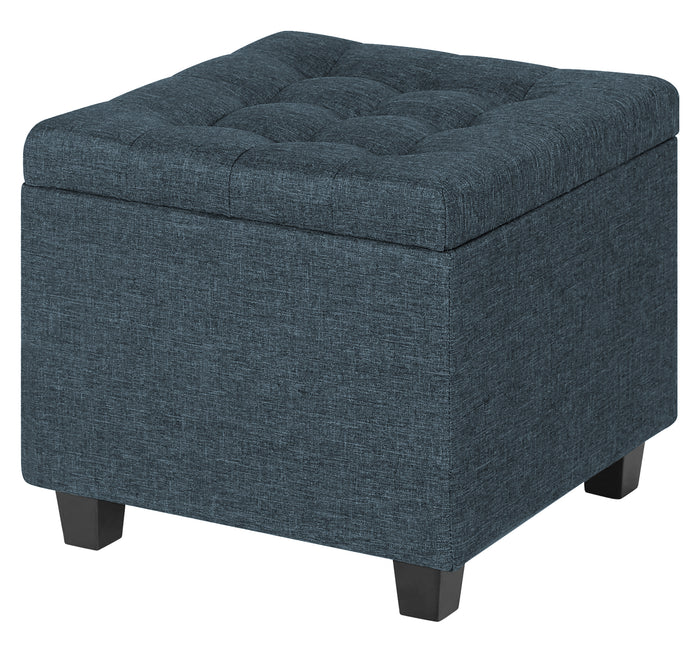 Pouf Poggiapiedi Cubico XXL Con Contenitore Integrato Cubo Imbottito Lino 45Cm Piedini legno Panca Moderna Cassapanca Soggiorno Panchina Ingresso Scarpiera Sgabello Grande - Blu4