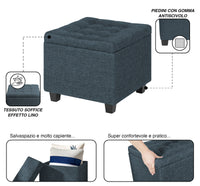 Pouf Poggiapiedi Cubico XXL Con Contenitore Integrato Cubo Imbottito Lino 45Cm Piedini legno Panca Moderna Cassapanca Soggiorno Panchina Ingresso Scarpiera Sgabello Grande - Blu4