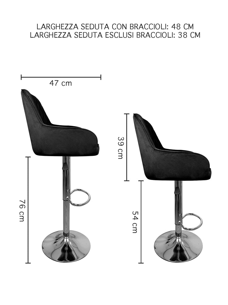 Coppia Sgabelli da Bar/Casa Moderni Girevoli Con Braccioli E Schienale Quadrato Sgabello Con Altezza Regolabile in Velluto Basamento Antigraffio - Nero