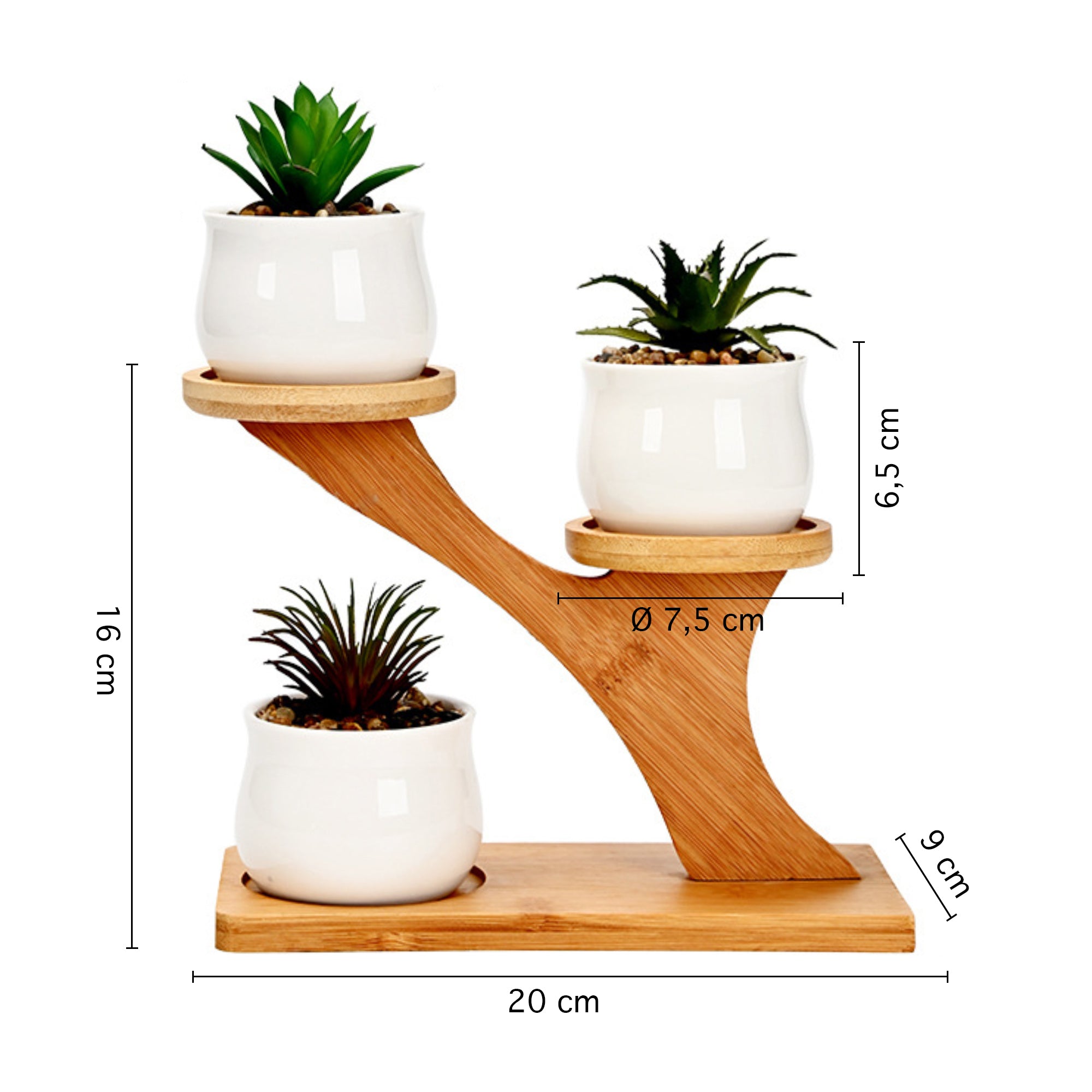 Set 4 Pezzi Vasi In Ceramica Con Decorazioni Fiori Piante Grasse Con Sotto Vaso In Bambù Foro Centrale Vasetti Cactus Decorazione Interno Esterno Con Foro Scarico Contenitore  - 5AlberelloNeutro