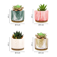 Set 4 Pezzi Vasi In Ceramica Con Decorazioni Fiori Piante Grasse Con Sotto Vaso In Bambù Foro Centrale Vasetti Cactus Decorazione Interno Esterno Con Foro Scarico Contenitore  - 6Shades