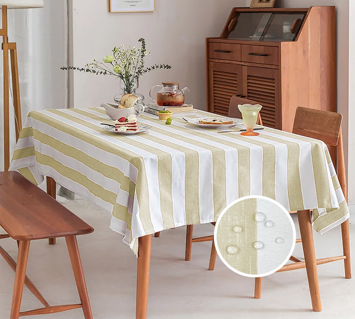 Tovaglia Antimacchia Idrorepellente Fantasia Rigata In Tutte Le Misure Antiscivolo Proteggi Tavolo Copritavolo A Righe Quadrata Rettangolare Cucina Salotto Interno Esterno - Riga Beige - 140x140Cm