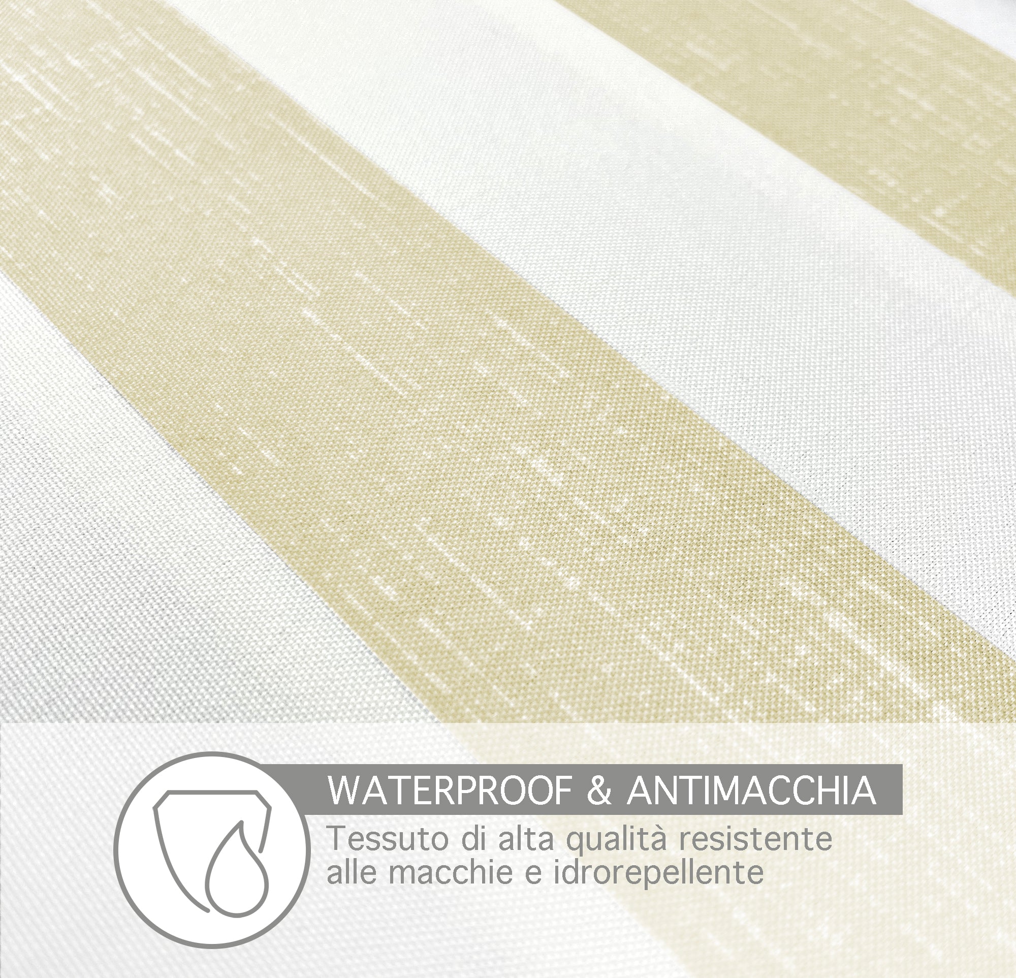 Tovaglia Antimacchia Idrorepellente Fantasia Rigata In Tutte Le Misure Antiscivolo Proteggi Tavolo Copritavolo A Righe Quadrata Rettangolare Cucina Salotto Interno Esterno - Riga Beige - 140 x230Cm