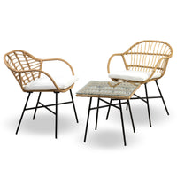 Salottino Da Esterno In Rattan Set Bistrot Poltrone E Tavolino Elegante Terrazzo Balcone Giardino Telaio In Acciaio Tavolo Salotto Con Piano In Vetro Con 2 Sedie Con Comodi Cuscini - Banten