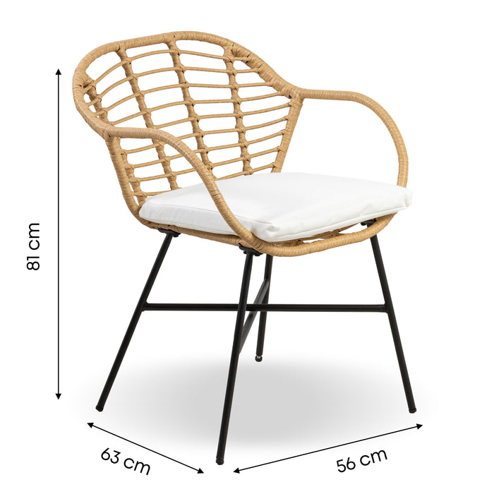 Salottino Da Esterno In Rattan Set Bistrot Poltrone E Tavolino Elegante Terrazzo Balcone Giardino Telaio In Acciaio Tavolo Salotto Con Piano In Vetro Con 2 Sedie Con Comodi Cuscini - Banten