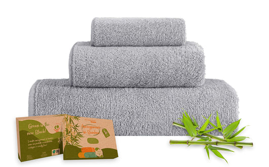 Set 3 Pezzi Asciugamani In Bambù Bagno Salvietta Viso Telo Doccia Asciugamano Pregiati Super Assorbenti  Salviette Teli Asciugamano Ospite 450 Gr Bamboo  - BambuGrigio