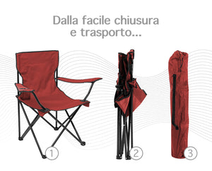 Sedia Camping Pieghevole Struttura In Acciaio Con Tasca PortaBevande Campeggio Sedie Portatile Pescatore SalvaSpazio - Rosso