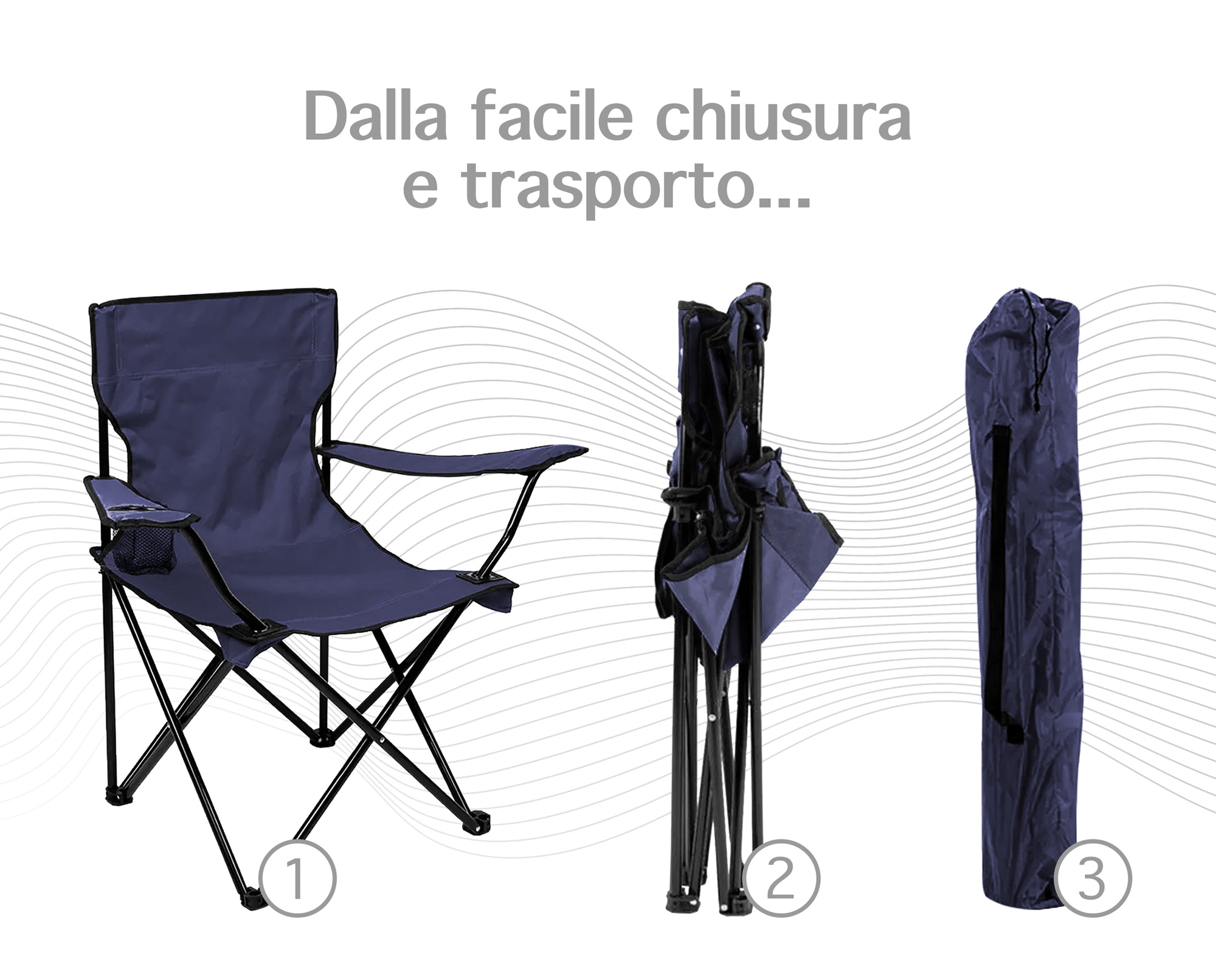 Sedia Camping Pieghevole Struttura In Acciaio Con Tasca PortaBevande Campeggio Sedie Portatile Pescatore SalvaSpazio  - Blu