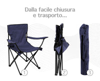 Sedia Camping Pieghevole Struttura In Acciaio Con Tasca PortaBevande Campeggio Sedie Portatile Pescatore SalvaSpazio  - Blu