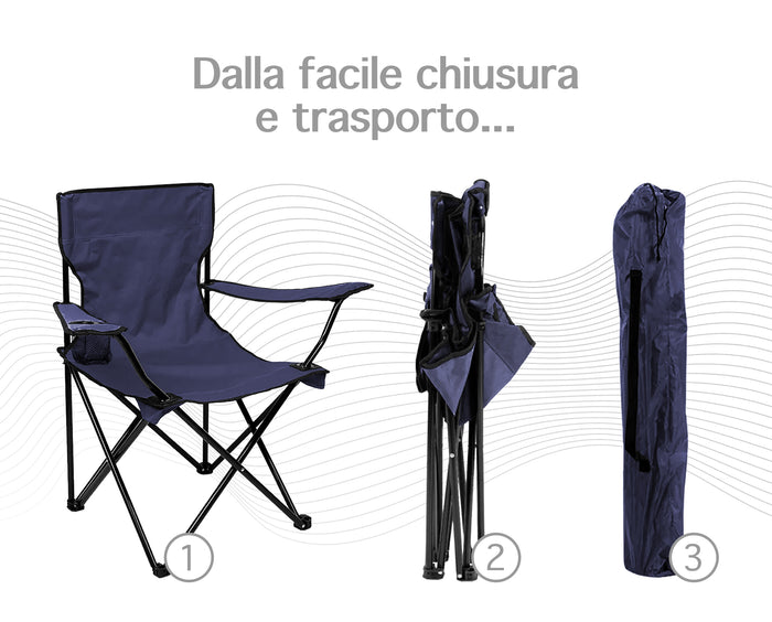 Sedia Camping Pieghevole Struttura In Acciaio Con Tasca PortaBevande Campeggio Sedie Portatile Pescatore SalvaSpazio  - Blu