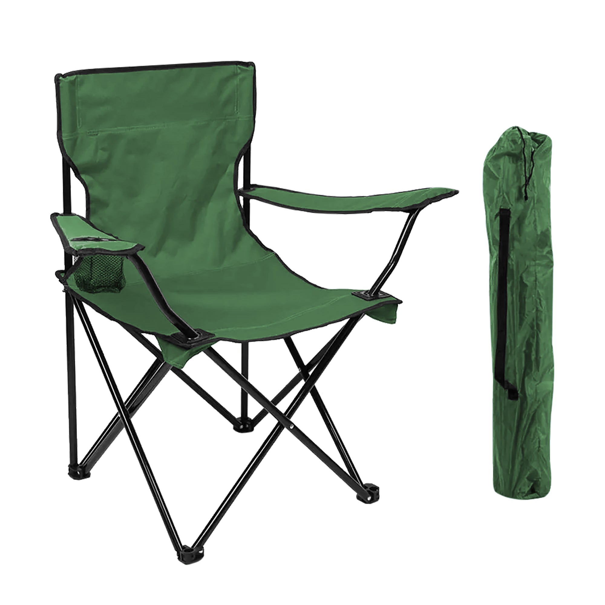 Sedia Camping Pieghevole Struttura In Acciaio Con Tasca PortaBevande Campeggio Sedie Portatile Pescatore SalvaSpazio - Verde