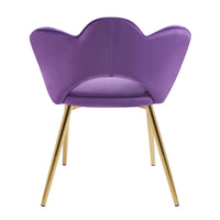 Poltrona Camera da Letto in Velluto Design Moderno, Sedia Conchiglia con Gambe in Metallo Placcato Oro Poltroncina da Salotto e Cucina con Seduta Morbida Imbottita Modello Fiorella - Viola