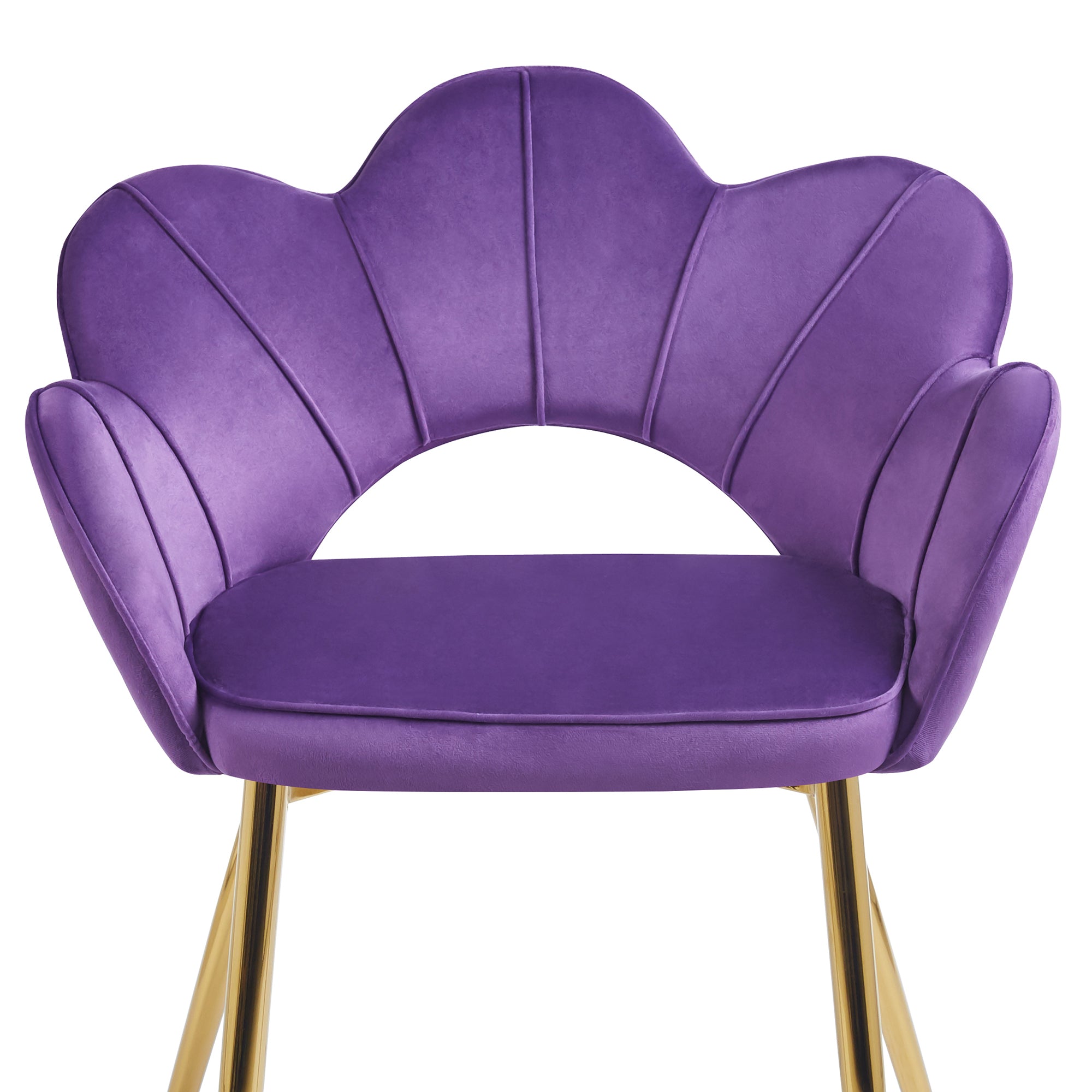 Poltrona Camera da Letto in Velluto Design Moderno, Sedia Conchiglia con Gambe in Metallo Placcato Oro Poltroncina da Salotto e Cucina con Seduta Morbida Imbottita Modello Fiorella - Viola