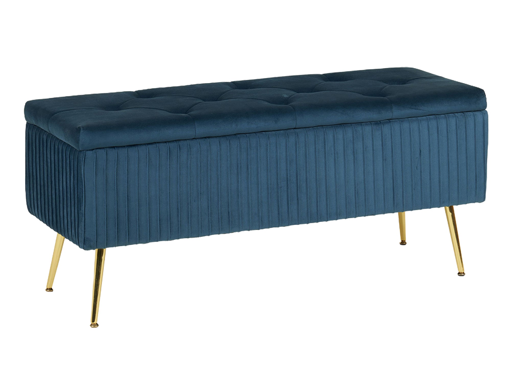 Panca Imbottita Divanetto In Velluto Contenitore Pouf Grande XXL PortaOggetti Panca Sgabello A Pie Di Letto Con Gambe In Metallo Dorato Cassapanca Ingresso Legno Massello Panchina - Blu