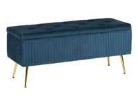 Panca Imbottita Divanetto In Velluto Contenitore Pouf Grande XXL PortaOggetti Panca Sgabello A Pie Di Letto Con Gambe In Metallo Dorato Cassapanca Ingresso Legno Massello Panchina - Blu