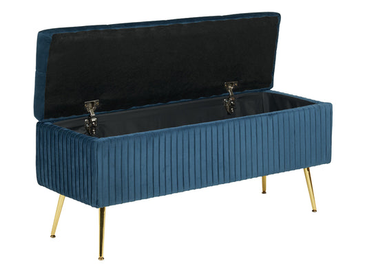 Panca Imbottita Divanetto In Velluto Contenitore Pouf Grande XXL PortaOggetti Panca Sgabello A Pie Di Letto Con Gambe In Metallo Dorato Cassapanca Ingresso Legno Massello Panchina - Blu