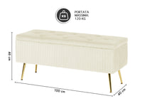 Panca Imbottita Divanetto In Velluto Contenitore Pouf Grande XXL PortaOggetti Panca Sgabello A Pie Di Letto Con Gambe In Metallo Dorato Cassapanca Ingresso Legno Massello Panchina - Crema