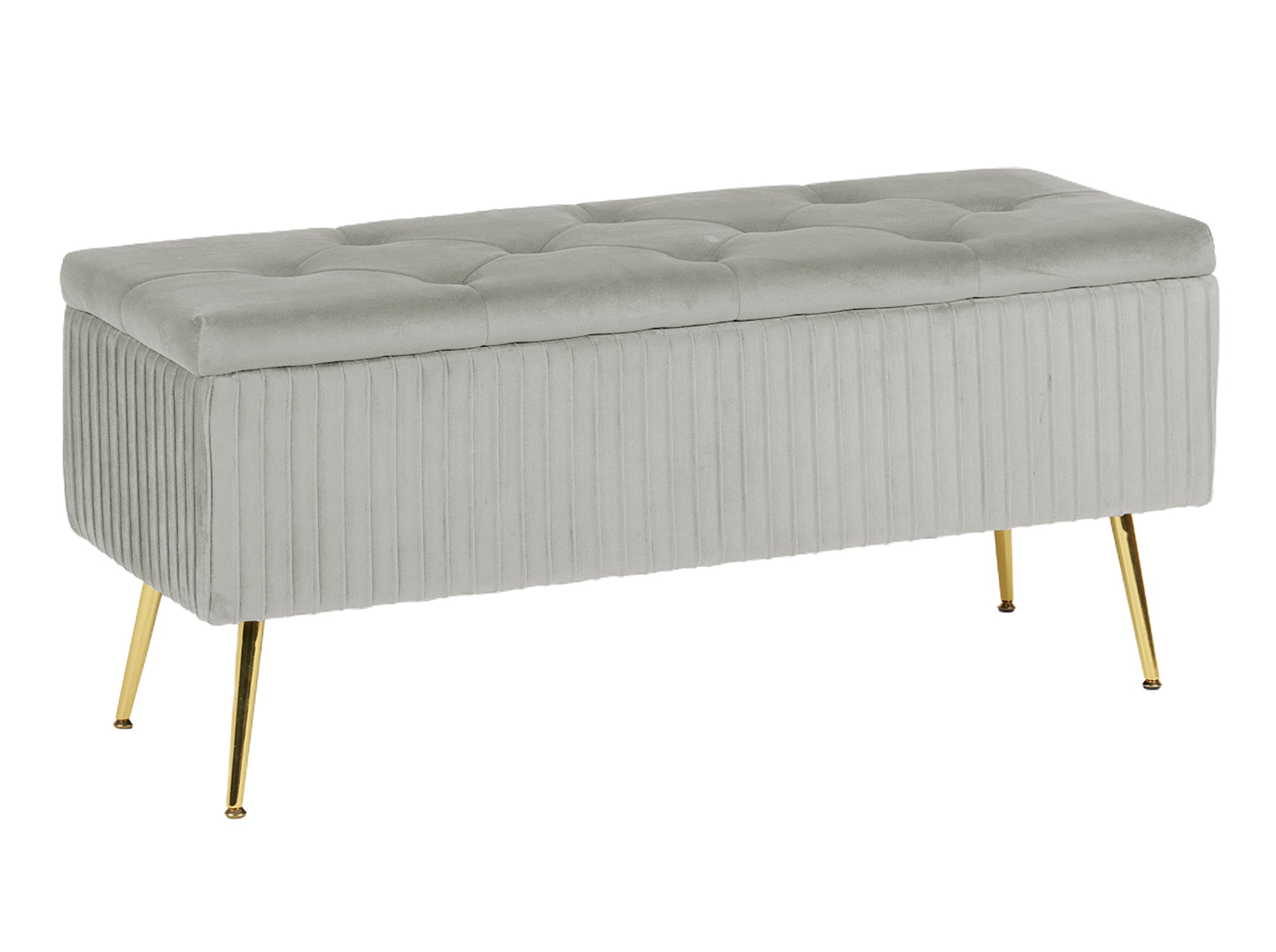 Panca Imbottita Divanetto In Velluto Contenitore Pouf Grande XXL PortaOggetti Panca Sgabello A Pie Di Letto Con Gambe In Metallo Dorato Cassapanca Ingresso Legno Massello Panchina - Grigio