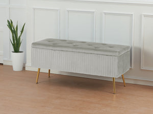 Panca Imbottita Divanetto In Velluto Contenitore Pouf Grande XXL PortaOggetti Panca Sgabello A Pie Di Letto Con Gambe In Metallo Dorato Cassapanca Ingresso Legno Massello Panchina - Grigio