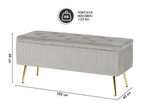 Panca Imbottita Divanetto In Velluto Contenitore Pouf Grande XXL PortaOggetti Panca Sgabello A Pie Di Letto Con Gambe In Metallo Dorato Cassapanca Ingresso Legno Massello Panchina - Grigio