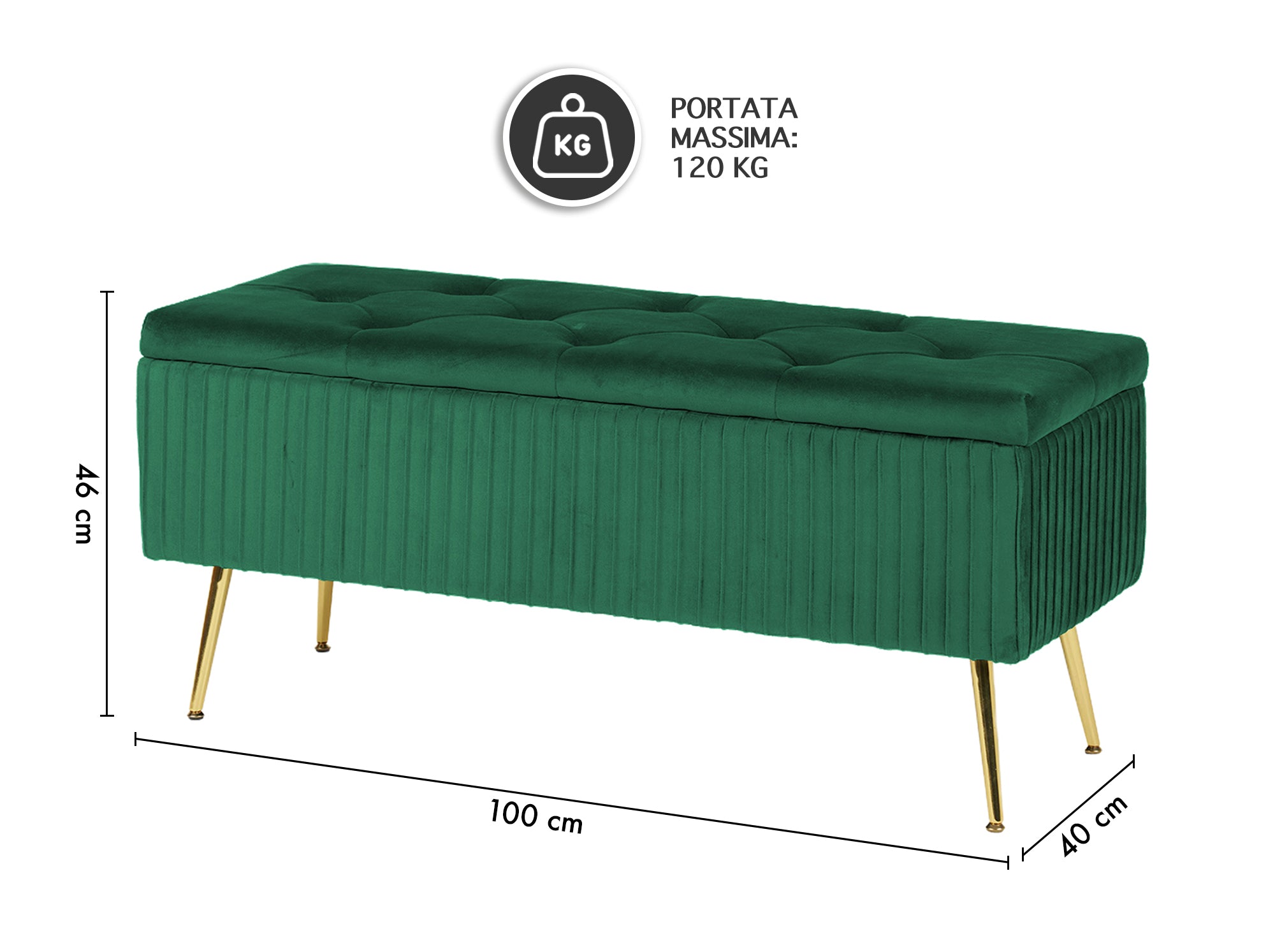 Panca Imbottita Divanetto In Velluto Contenitore Pouf Grande XXL PortaOggetti Panca Sgabello A Pie Di Letto Con Gambe In Metallo Dorato Cassapanca Ingresso Legno Massello Panchina - Petrolio