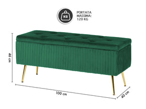 Panca Imbottita Divanetto In Velluto Contenitore Pouf Grande XXL PortaOggetti Panca Sgabello A Pie Di Letto Con Gambe In Metallo Dorato Cassapanca Ingresso Legno Massello Panchina - Petrolio