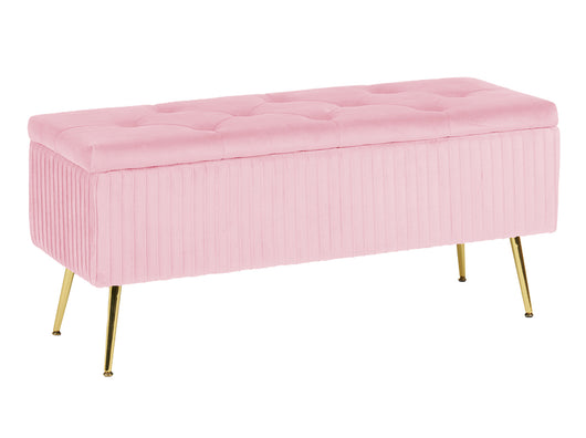 Panca Imbottita Divanetto In Velluto Contenitore Pouf Grande XXL PortaOggetti Panca Sgabello A Pie Di Letto Con Gambe In Metallo Dorato Cassapanca Ingresso Legno Massello Panchina - Rosa Cipria