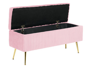 Panca Imbottita Divanetto In Velluto Contenitore Pouf Grande XXL PortaOggetti Panca Sgabello A Pie Di Letto Con Gambe In Metallo Dorato Cassapanca Ingresso Legno Massello Panchina - Rosa Cipria