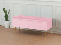 Panca Imbottita Divanetto In Velluto Contenitore Pouf Grande XXL PortaOggetti Panca Sgabello A Pie Di Letto Con Gambe In Metallo Dorato Cassapanca Ingresso Legno Massello Panchina - Rosa Cipria