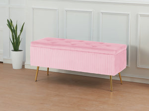 Panca Imbottita Divanetto In Velluto Contenitore Pouf Grande XXL PortaOggetti Panca Sgabello A Pie Di Letto Con Gambe In Metallo Dorato Cassapanca Ingresso Legno Massello Panchina - Rosa Cipria