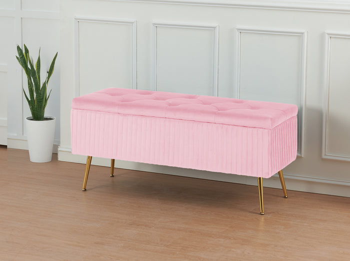 Panca Imbottita Divanetto In Velluto Contenitore Pouf Grande XXL PortaOggetti Panca Sgabello A Pie Di Letto Con Gambe In Metallo Dorato Cassapanca Ingresso Legno Massello Panchina - Rosa Cipria