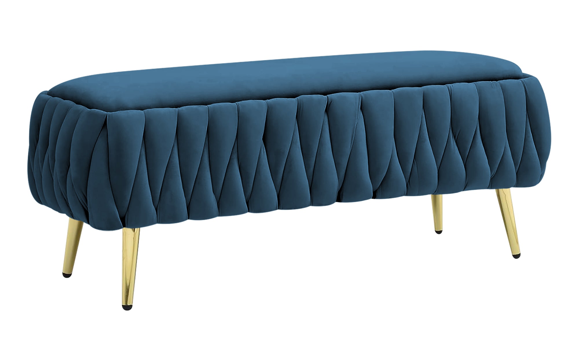 Panca Imbottita Divanetto In Velluto Contenitore Pouf Grande XXL PortaOggetti  Intrecciato Panca Sgabello A Pie Di Letto Con Gambe In Metallo Dorato Cassapanca Ingresso Legno Massello Panchina - Blu