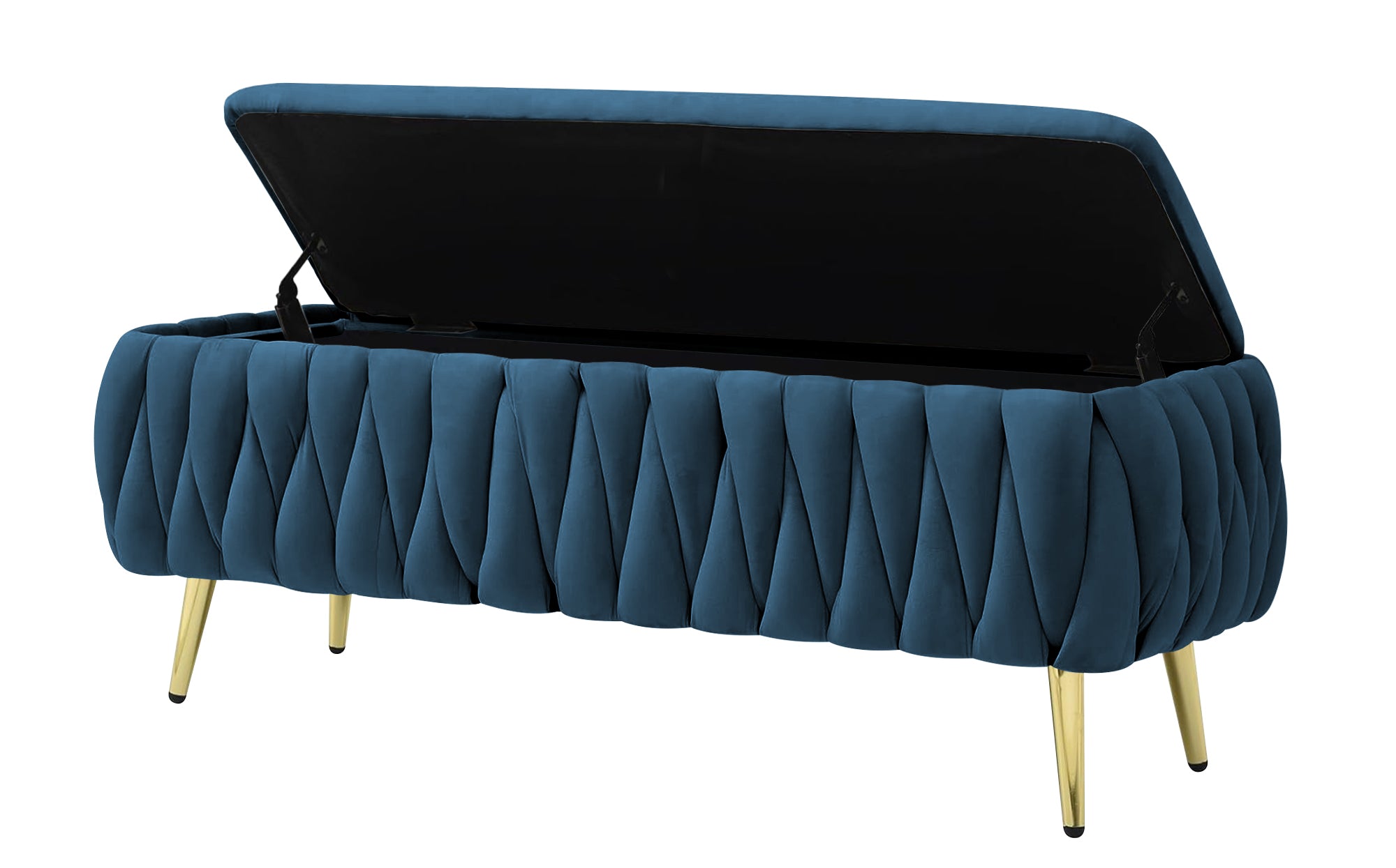 Panca Imbottita Divanetto In Velluto Contenitore Pouf Grande XXL PortaOggetti  Intrecciato Panca Sgabello A Pie Di Letto Con Gambe In Metallo Dorato Cassapanca Ingresso Legno Massello Panchina - Blu