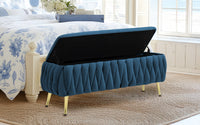 Panca Imbottita Divanetto In Velluto Contenitore Pouf Grande XXL PortaOggetti  Intrecciato Panca Sgabello A Pie Di Letto Con Gambe In Metallo Dorato Cassapanca Ingresso Legno Massello Panchina - Blu