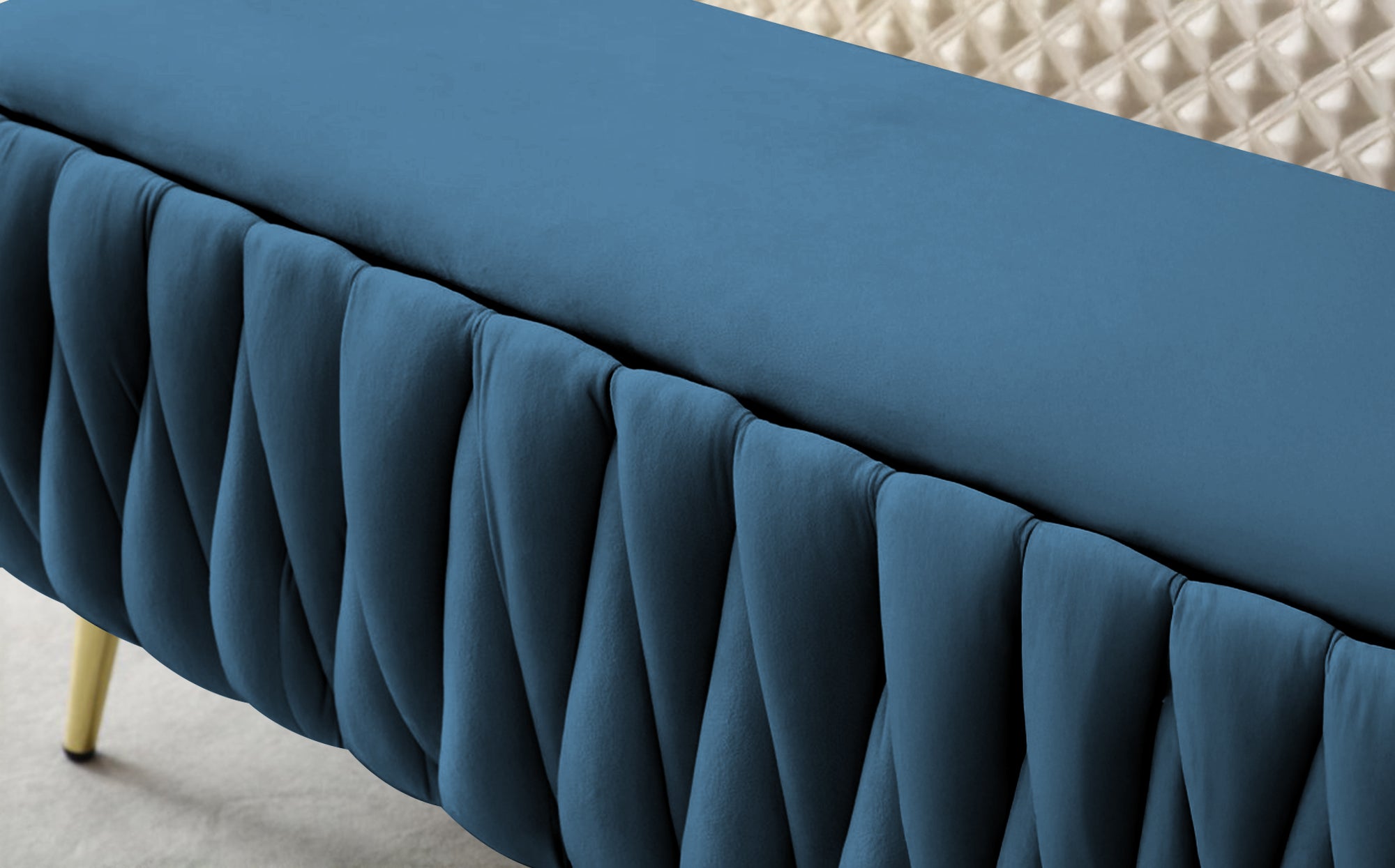 Panca Imbottita Divanetto In Velluto Contenitore Pouf Grande XXL PortaOggetti  Intrecciato Panca Sgabello A Pie Di Letto Con Gambe In Metallo Dorato Cassapanca Ingresso Legno Massello Panchina - Blu