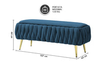 Panca Imbottita Divanetto In Velluto Contenitore Pouf Grande XXL PortaOggetti  Intrecciato Panca Sgabello A Pie Di Letto Con Gambe In Metallo Dorato Cassapanca Ingresso Legno Massello Panchina - Blu