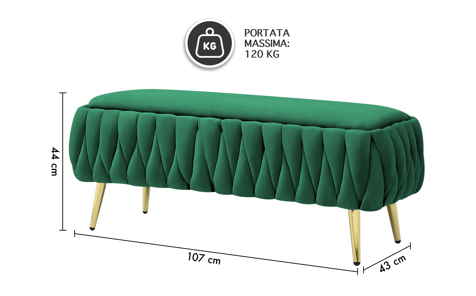 Panca Imbottita Divanetto In Velluto Contenitore Pouf Grande XXL PortaOggetti  Intrecciato Panca Sgabello A Pie Di Letto Con Gambe In Metallo Dorato Cassapanca Ingresso Legno Massello Panchina - Petrolio